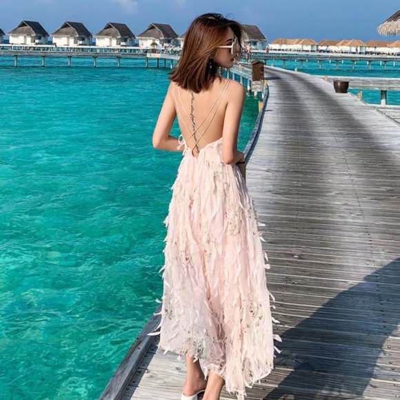 Long dress pink backless - Picture 8 of 8